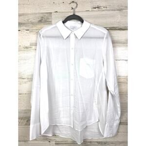 ECRU Womens L White Lightweight Sheer Long Sleeve Casual Button Up Blouse NEW